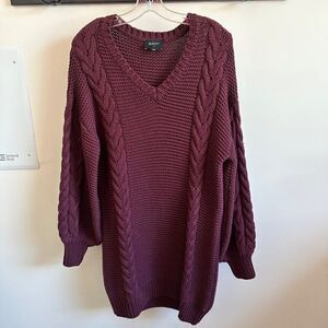 Bardot Maroon Knit Chunky Sweter Cable Knit Dress V-Neck Medium